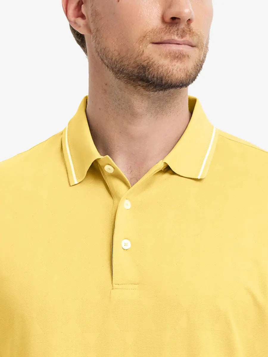 Close-up front view (nose to chest) of Modern Texture Stylish Polo in YELLOW.