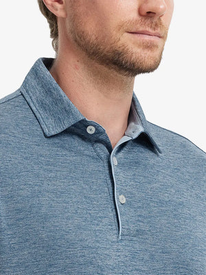 Close-up of Modern Fit Melange Polo front (nose to chest) in GRAYISH BLUE HEATHER, showing melange texture.
