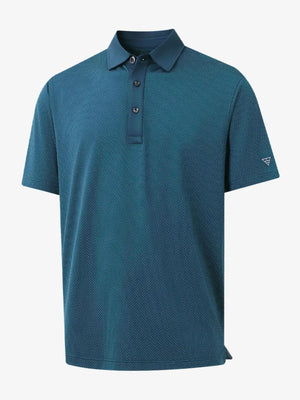 3D rendering of LYONS BLUE 4 Way Stretch Jacquard Polo highlighting fabric structure and stretch weave