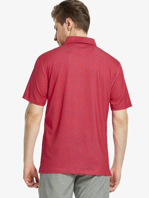 Back view of MAELREG Men's Performance Jersey Print Polo in Red Navy Flower – athletic fit