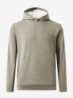 Front 3D view of warm fleece golf hoodies pullover in  dust beige, showing full garment design.