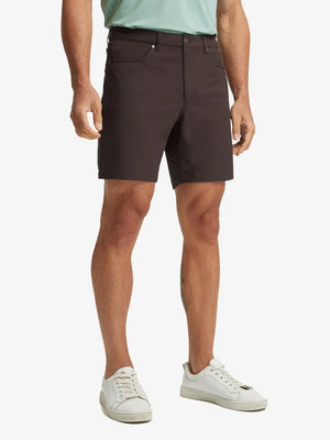 GLACIER GREY 4-way Stretch Performance Solid Shorts, golfer front lower body with club, 7 Inch view