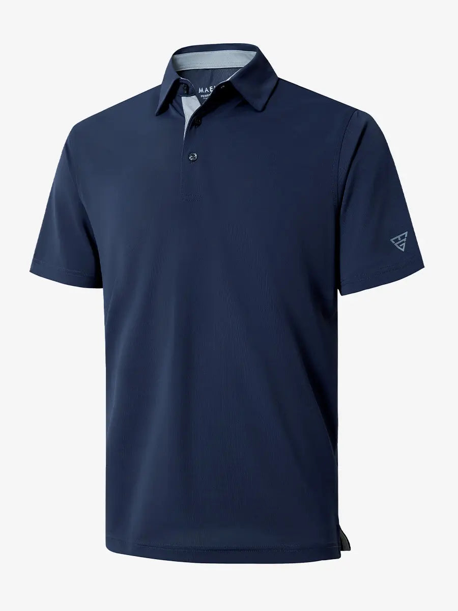 3D view showcasing NAVY Ventilated Pique Performance Polo design