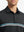 Front half-body view from nose to chest of model wearing BLACK Stylish Chest Print Snap Polo