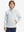 Model wearing kids soft lightweight fleece lined jacket in misty grey, showcasing front half-body view.