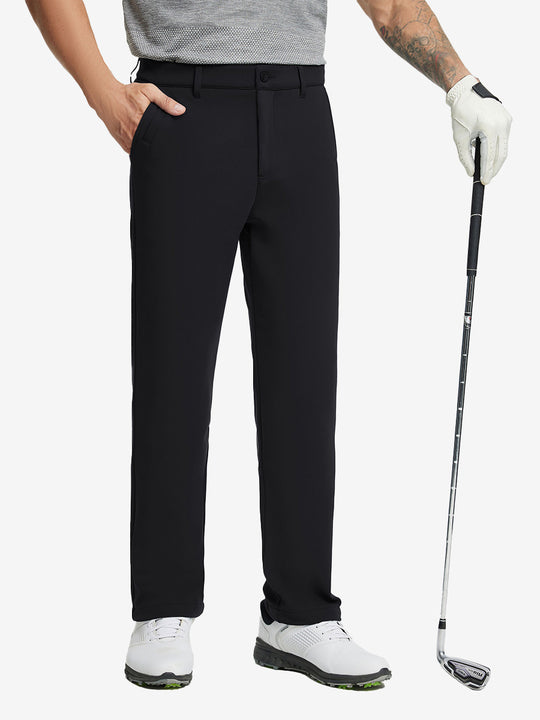 BLACK Water-Resistant Fleece Lined Pants, male model front lower body holding golf club in right hand