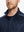 Front half-body view from nose down of model wearing NAVY GEO Stretch Solid Fleece Quarter-Zip Vest.								
