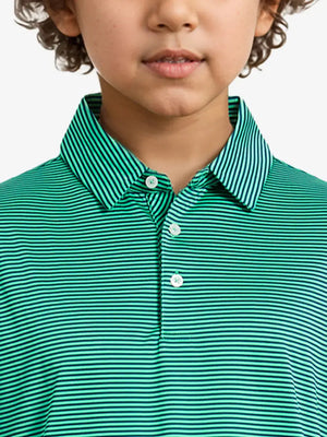 MAELREG Youth Cooling Polo – front upper-body close-up in Green Stripe