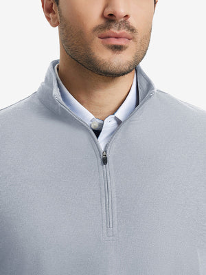 Upper section detail of Premium jacquard quarter zip pullover highlighting light grey pattern