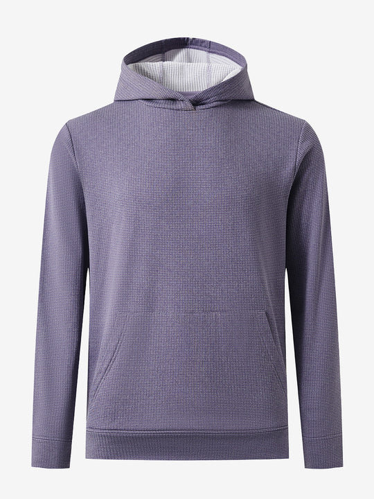 Front 3D view of warm fleece golf hoodies pullover in purple, showing full garment design.