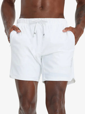 Front lower-body view from waist to knees of model wearing WHITE 2 in 1 Running Sports Shorts with Liner