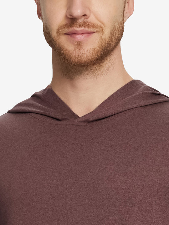 Detailed look at the collar of the Athletic Golf Hoodie, showing fabric texture in Brick Heather.