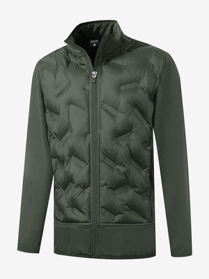 Clean 3D front view of boys windproof puffer jacket with pockets, showcasing shape in army green.