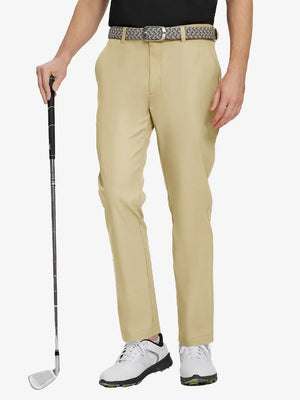 KHAKI Water Resistant Everyday Pants front view, model's lower body holding a golf club