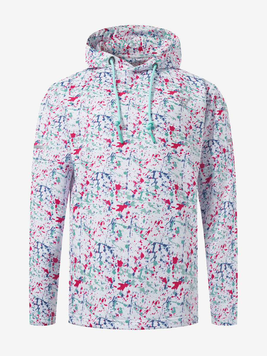 Front 3D view of youth full print hoodies pullover showing detailed fabric and fit, white painting.