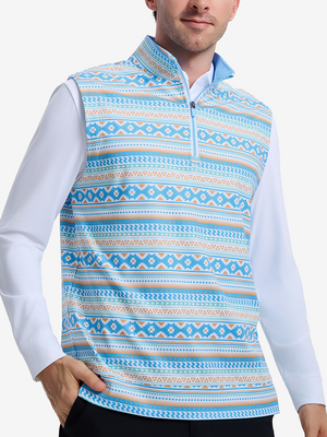Full Print Quarter Zip Sleeveless Vest Pullover