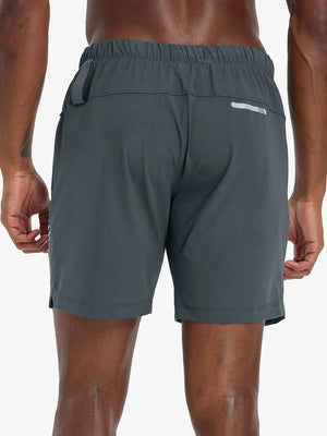 Back lower-body view from waist to upper calves in DARK GREY 2 in 1 Running Sports Shorts with Liner