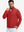 Model front upper body wearing Fleece lined golf quarter zip with sleek red look