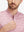 Close-up: nose to chest in pink beach palm stretch printed collarless henley golf shirts