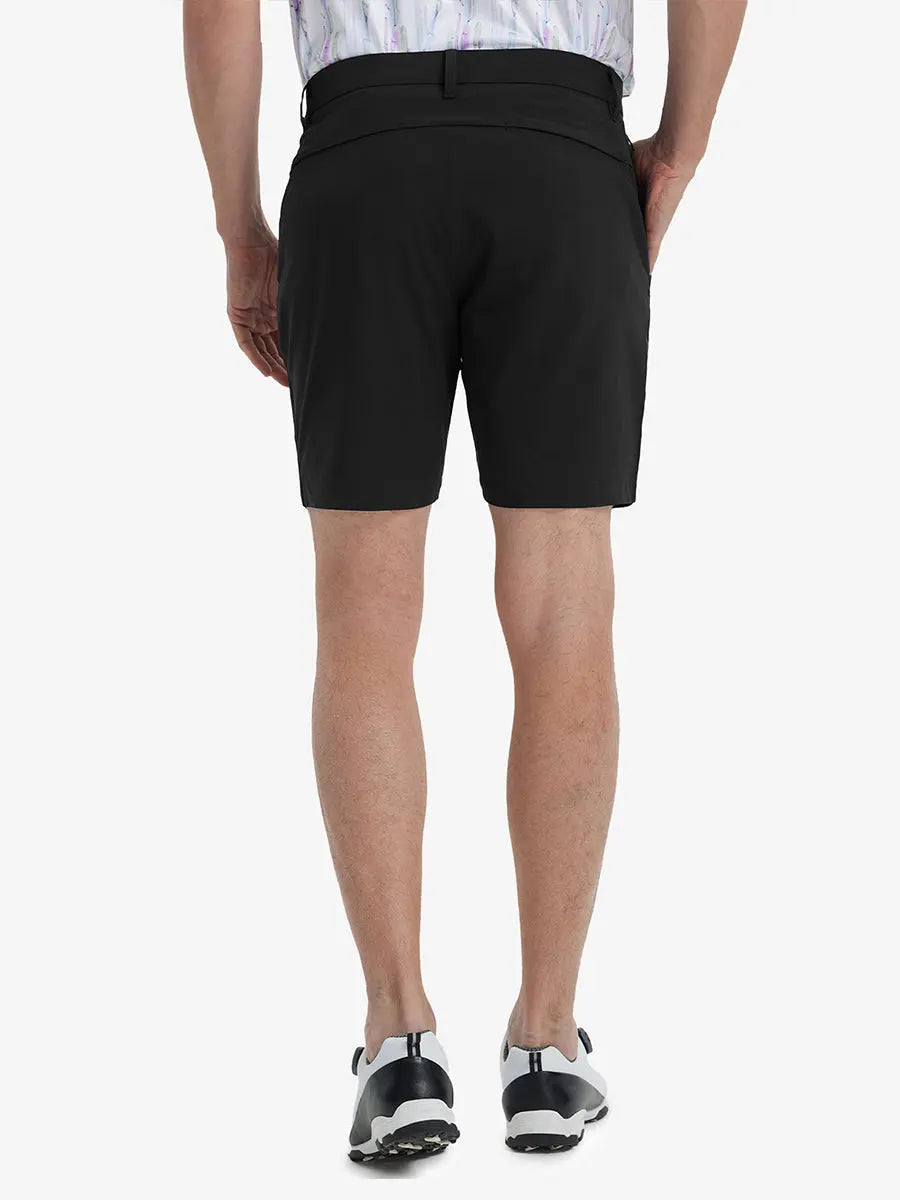 Back view of Player Fit Versatile Solid Shorts, showing tailored fit and clean lines – BLACK