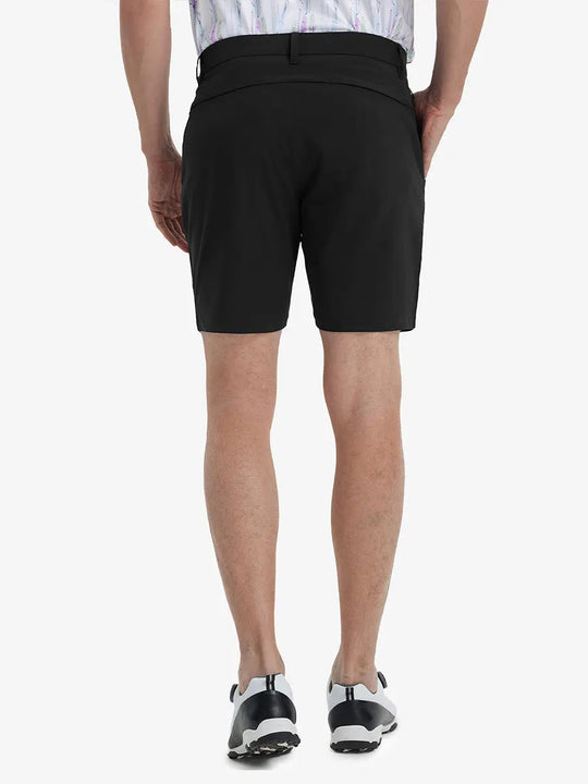 Back view of Player Fit Versatile Solid Shorts, showing tailored fit and clean lines – BLACK