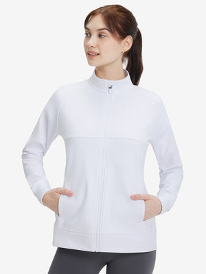 Women's Water-Resistant Stretch Fleece Lined Jacket in white, front upper body view