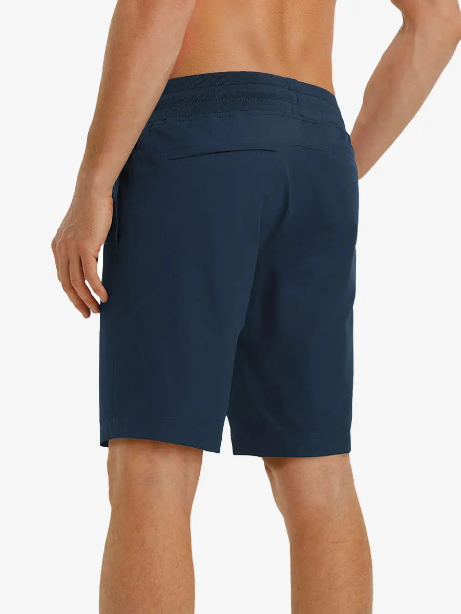 NAVY 9 Inch Performance Active Shorts back view on model