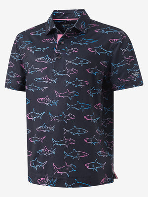 3D view of ombre shark Performance Print Boys Golf Polo.