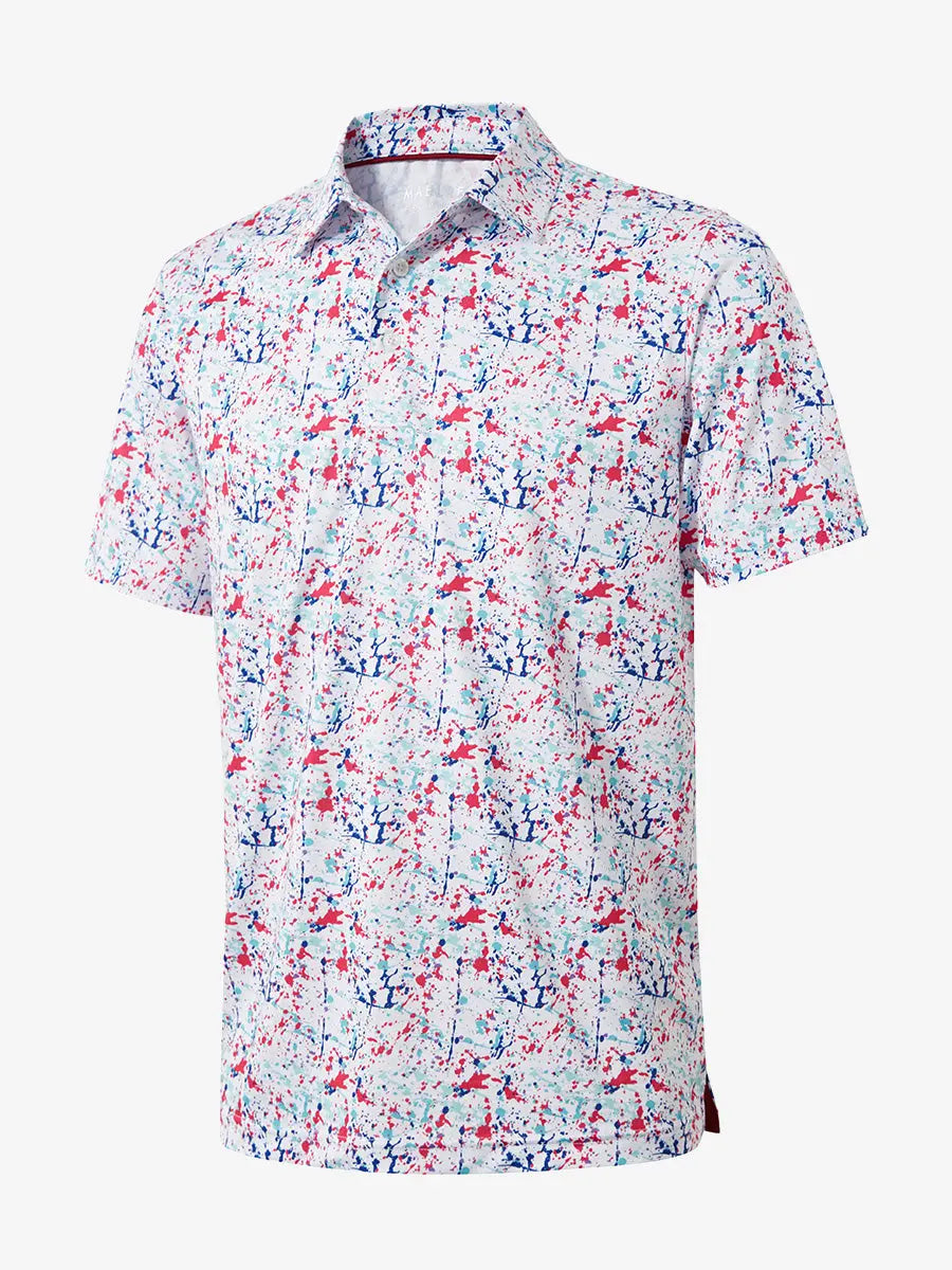 3D view shows the full design of the WHITE PAINTING Polo Shirt, which features modern sporty styling and comfortable, breathable fabric