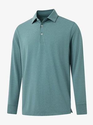 Aqua Heather Skin-friendly Long Sleeve Melange Polo – 3D flat shirt display