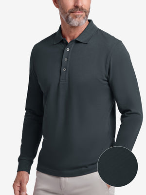 Solid Stretch Cotton Pique Long Sleeve Polo Shirts
