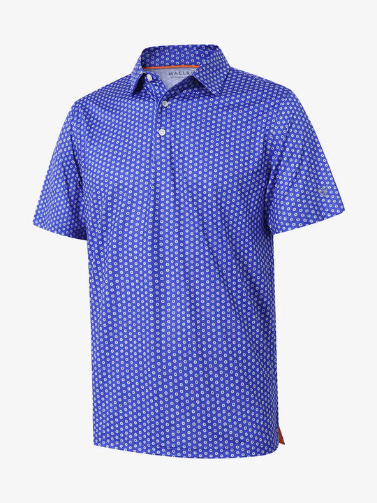 3D view of BLUE DAISY Performance Quick Dry Print Golf Polo showing texture and fit.