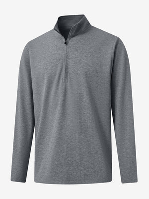 Front 3D view of Premium jacquard quarter zip pullover in grey with refined structure