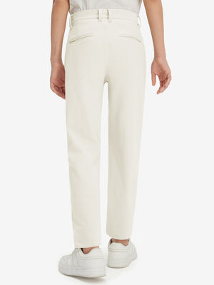 Boys Stretch Fleece Lined Casual Golf Pants in beige, back lower body view showing fit