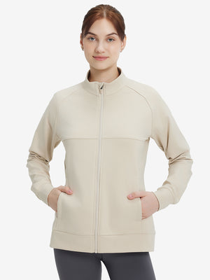 Women's Water-Resistant Stretch Fleece Lined Jacket in light khaki , front upper body view