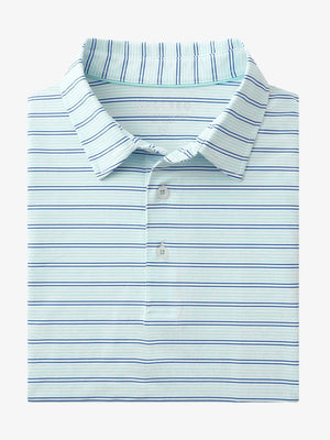 Folded Light Blue Cobalt Stripe Performance Stripe Golf Shirt displayed flat