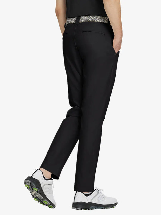 BLACK Water Resistant Everyday Pants back view, model's lower body with both hands in pockets