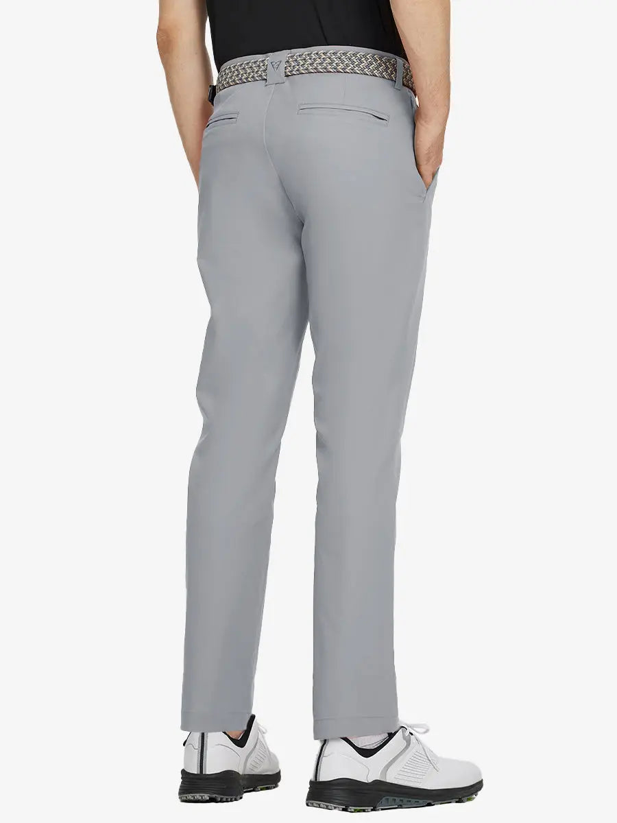 LIGHT GREY Water Resistant Everyday Pants back view, model's lower body with both hands in pockets