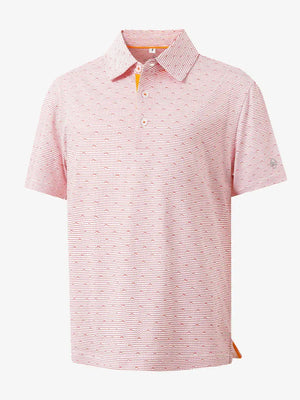 3D view showcasing the sea wave pattern on ORANGE SEA WAVE Performance Print Boys Golf Polo