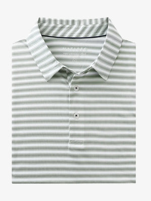 3D rendering of the Grey White Yarn Dyed Stripe Polo highlighting its soft striped texture