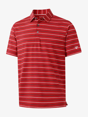 3D display of RED STRIPE Kids Stylish Stripe Polo Shirt showing stripes and design.
