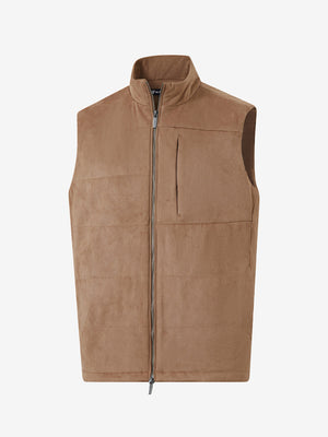 3D view of khaki classic micro suede leather puffer vest