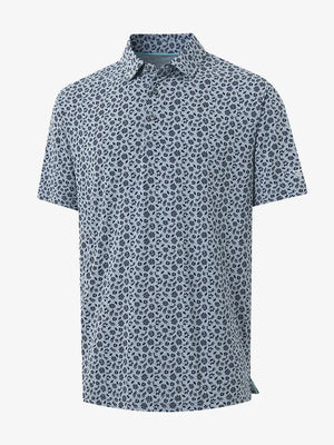 3D view of GRAYISH BLUE FLOWER Popular Heather Print Polo showing texture and print details