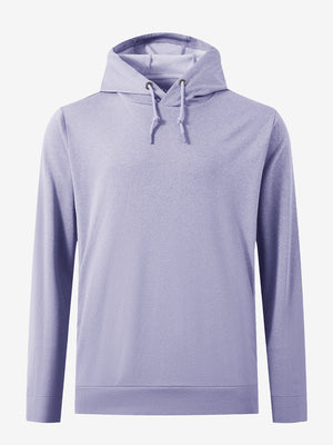 3D front view of the classic heather pullover hoodie in light purple melange, simple and relaxed athletic fit.