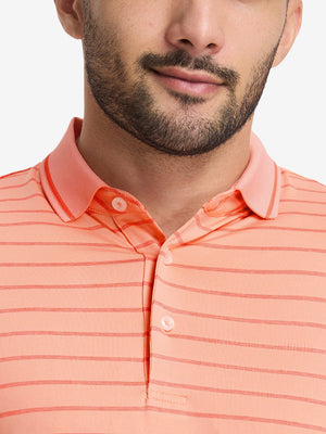 Non-Curl Ribbed Collar Striped Polo Shirts