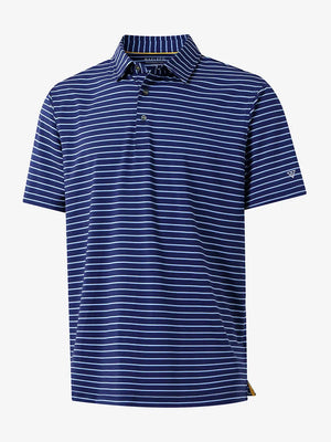 3D angle of DARK BLUE/LIGHT BLUE STRIPE Polo with textured stripe detail