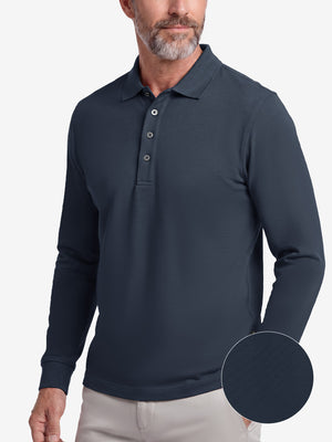 Solid Stretch Cotton Pique Long Sleeve Polo Shirts