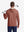 Model back upper body display shot, heather midlayer golf hoodies in red oche heather