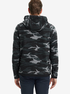 Back angle of the Polar Fleece Sweatshirt in Black Camo, model turns head slightly for casual style.