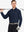 Model showcasing the navy long sleeve pique polo, holding a golf club, emphasizing its modern and sleek design